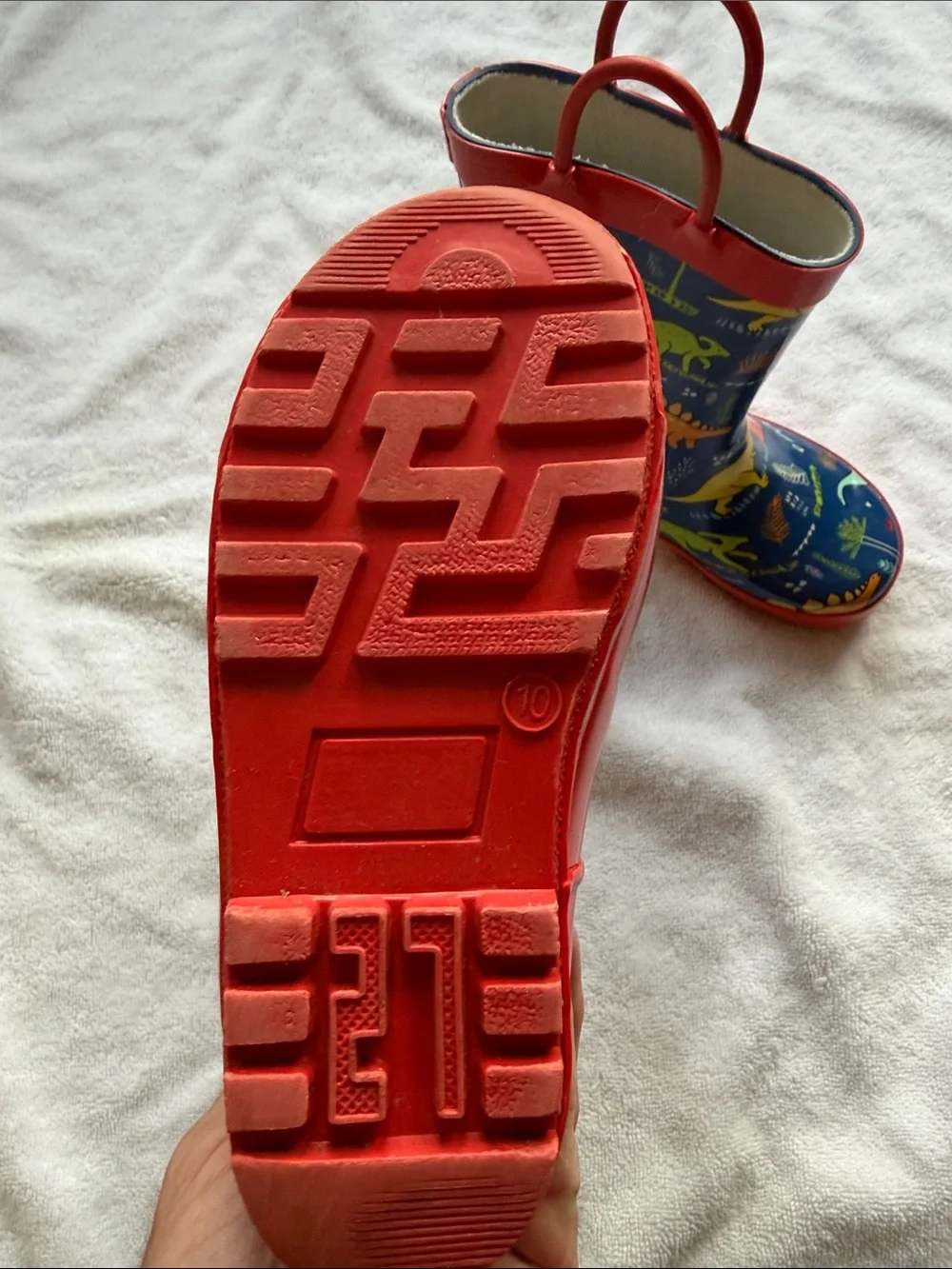 Kids' Navy Dinosaur Rain Boots with Red Trim